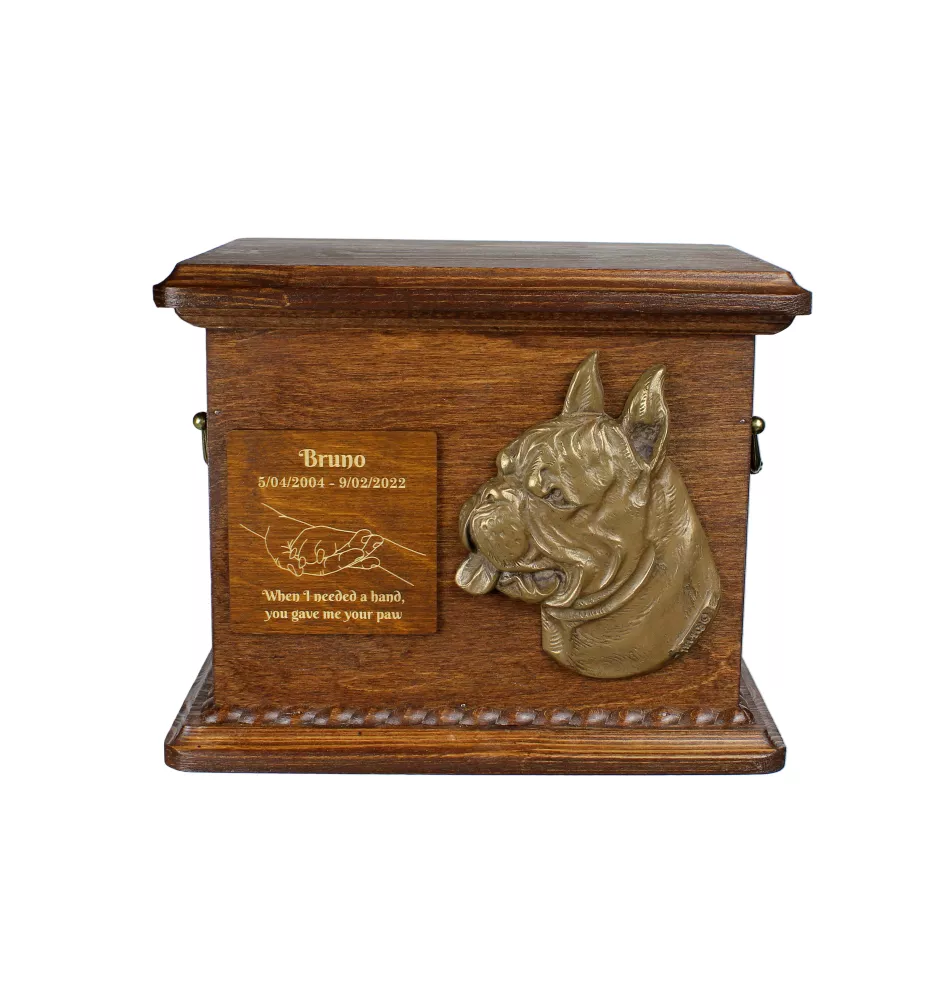 Boxer, German Boxer - urn for dog ashes, personalized urn with engraving and bas-relief, commemorative box for dog ashes by Art-Dog brand