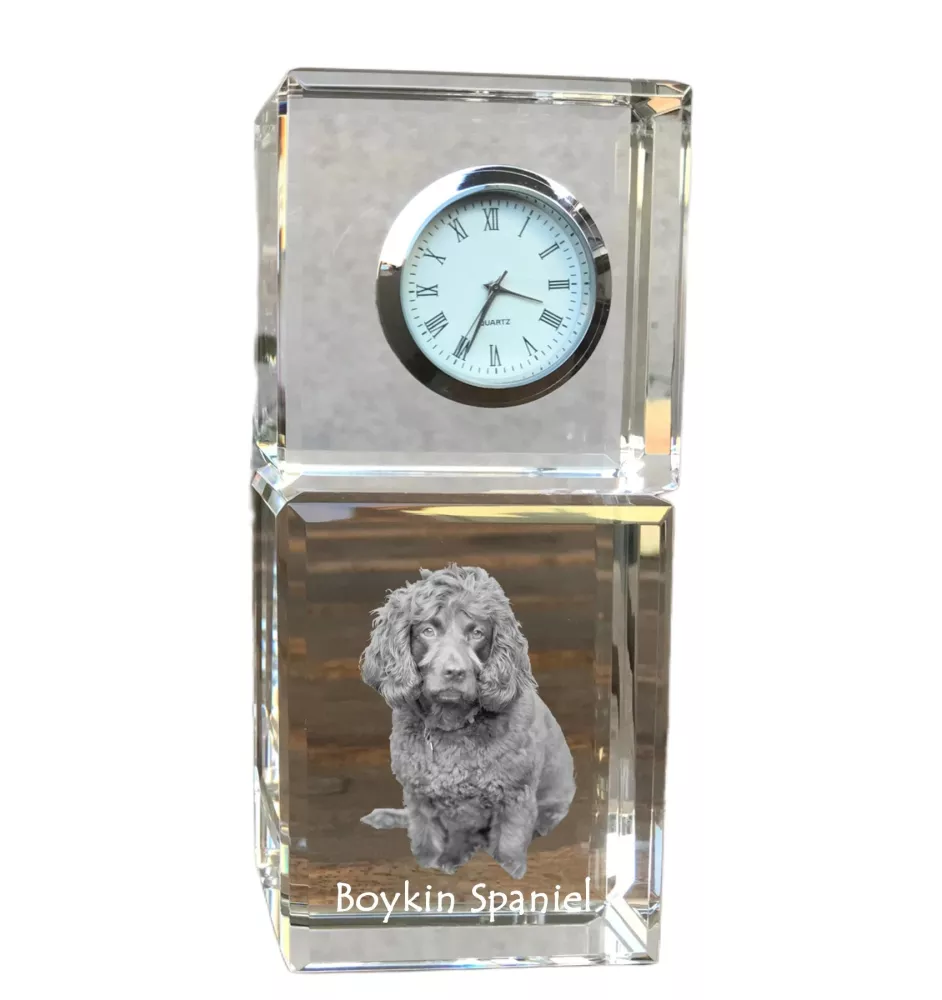 Boykin Spaniel - Kristalluhr mit Foto, Hundebild im Kristall, personalisierte Schreibtischuhr von Art-Dog.