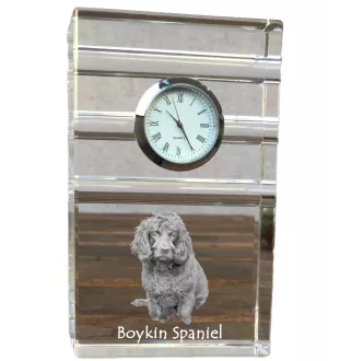 Boykin Spaniel, Swamp Poodle - glass clock with a photo, photo of a dog in crystal, personalized standing office clock by Art-Dog brand