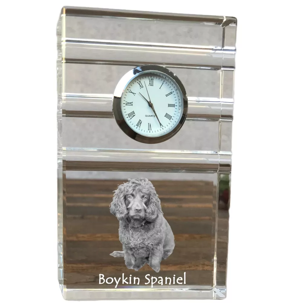 Boykin Spaniel - Glasuhr mit Foto, Foto eines Hundes im Kristall, personalisierte Tischuhr für das Büro der Marke Art-Dog