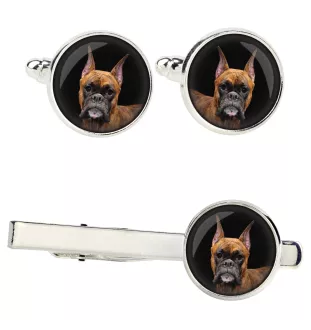 Boxer, Deutscher Boxer III Ärmelknöpfe und Krawatte mit Ihrem Foto, Anzugaccessoire, Herrenschmuck der Marke Art-Dog