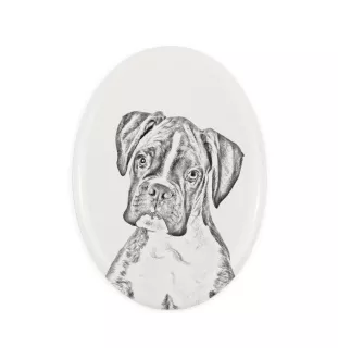 Boxer, Deutscher Boxer III - Gedenktafel mit einem Foto eines Hundes, Grabplatte mit Druck, personalisierte ovale Platte der Marke Art-Dog