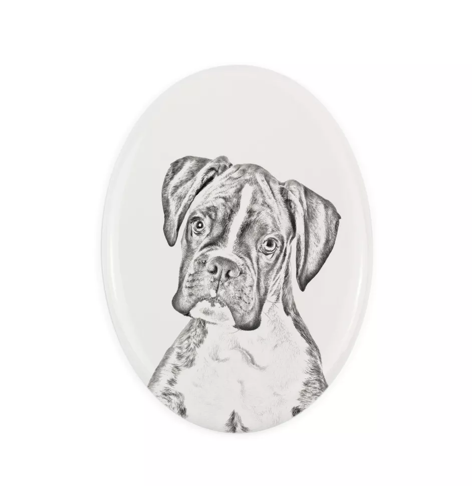 Boxer, German Boxer III - commemorative plaque with a photo of a dog, tombstone with a print, personalized oval plaque from the Art-Dog brand