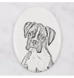 Boxer, German Boxer III - commemorative plaque with a photo of a dog, tombstone with a print, personalized oval plaque from the Art-Dog brand