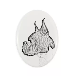 Boxer, Deutscher Boxer I - Gedenktafel mit einem Foto eines Hundes, Grabplatte mit Druck, personalisierte ovale Platte der Marke Art-Dog