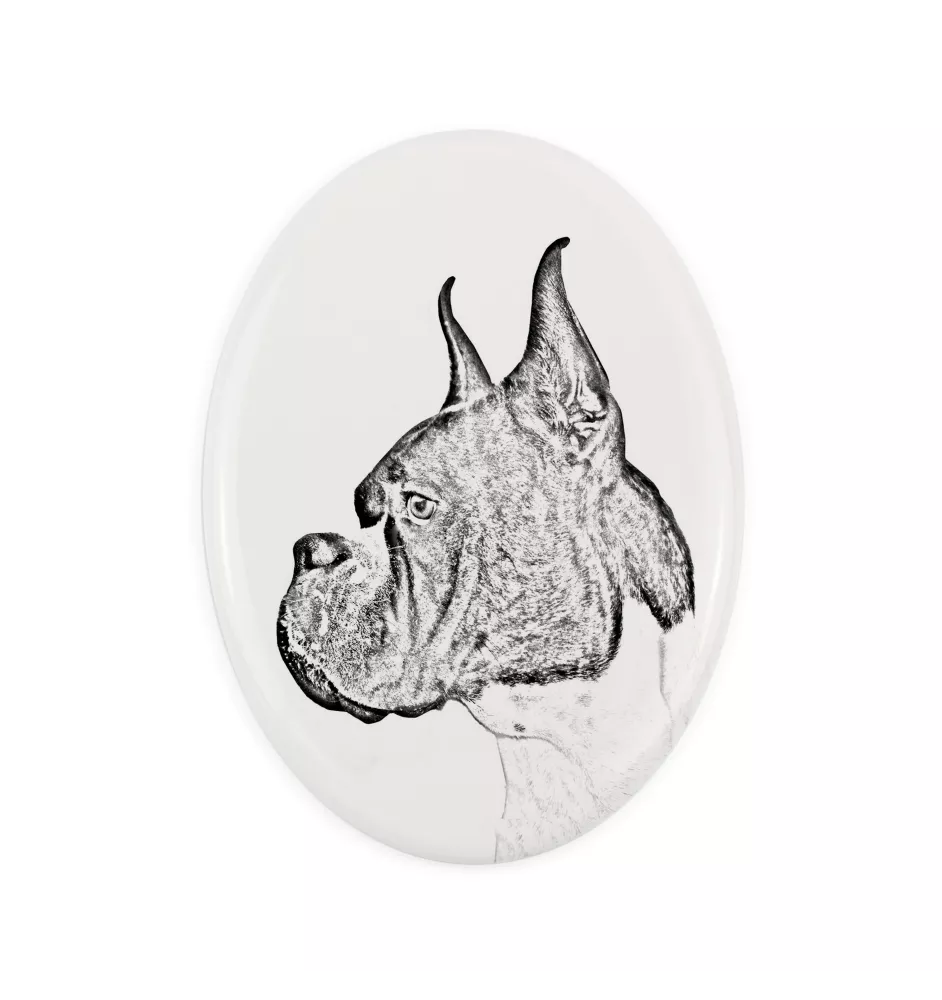 Boxer, Deutscher Boxer I - Gedenktafel mit einem Foto eines Hundes, Grabplatte mit Druck, personalisierte ovale Platte der Marke Art-Dog