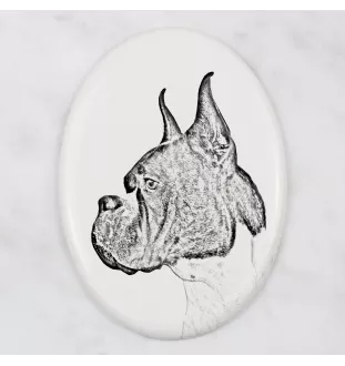 Boxer, Deutscher Boxer I - Gedenktafel mit einem Foto eines Hundes, Grabplatte mit Druck, personalisierte ovale Platte der Marke Art-Dog