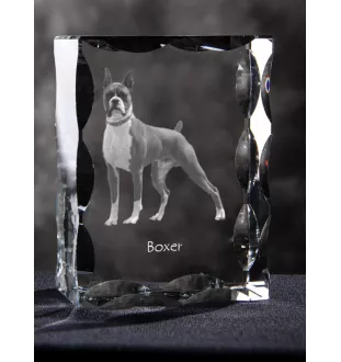 Boxer, Deutscher Boxer III - Kristall mit einem Hundebild, Glasstatuette mit einem Bild, einzigartiger Bilderrahmen der Marke Art-Dog