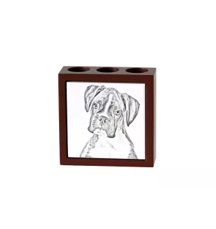 Boxer, German Boxer III - pen holder with a dog, desk organizer with a print, personalized desk decoration from the Art-Dog brand.