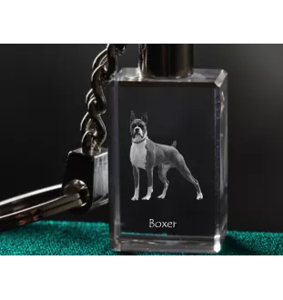 Boxer, German Boxer III - Crystal key ring with dog photo, illuminated key ring, unique gift by Art-Dog brand
