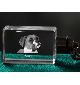 Boxer, German Boxer I - Crystal key ring with dog photo, illuminated key ring, unique gift by Art-Dog brand