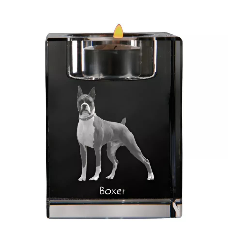 Boxer, Deutscher Boxer III - Kerzenhalter mit Hundefoto, Teelichthalter aus Kristall, personalisiertes Geschenk der Marke Art-Dog