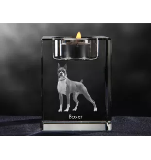 Boxer III - Bougeoir avec photo de chien, porte bougie en cristal, cadeau personnalisé par la marque Art-Dog