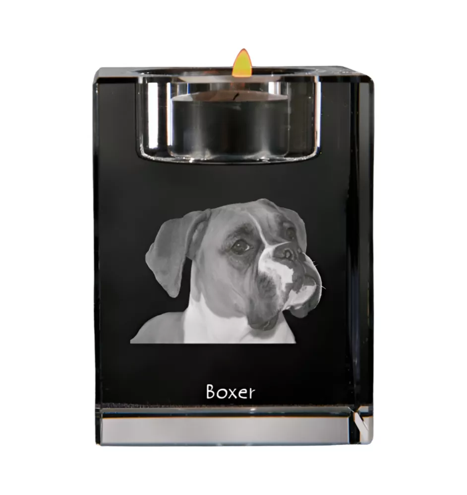 Boxer, German Boxer I - Candle holder with dog photo, crystal tealight holder, personalised gift by Art-Dog brand