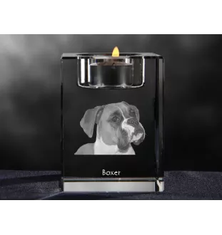 Boxer I - Bougeoir avec photo de chien, porte bougie en cristal, cadeau personnalisé par la marque Art-Dog
