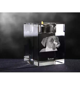 Boxer I - Bougeoir avec photo de chien, porte bougie en cristal, cadeau personnalisé par la marque Art-Dog