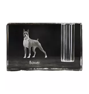 Boxer III - Porte-stylos, organiseur en cristal avec photo de chien, décoration de bureau unique par la marque Art-Dog