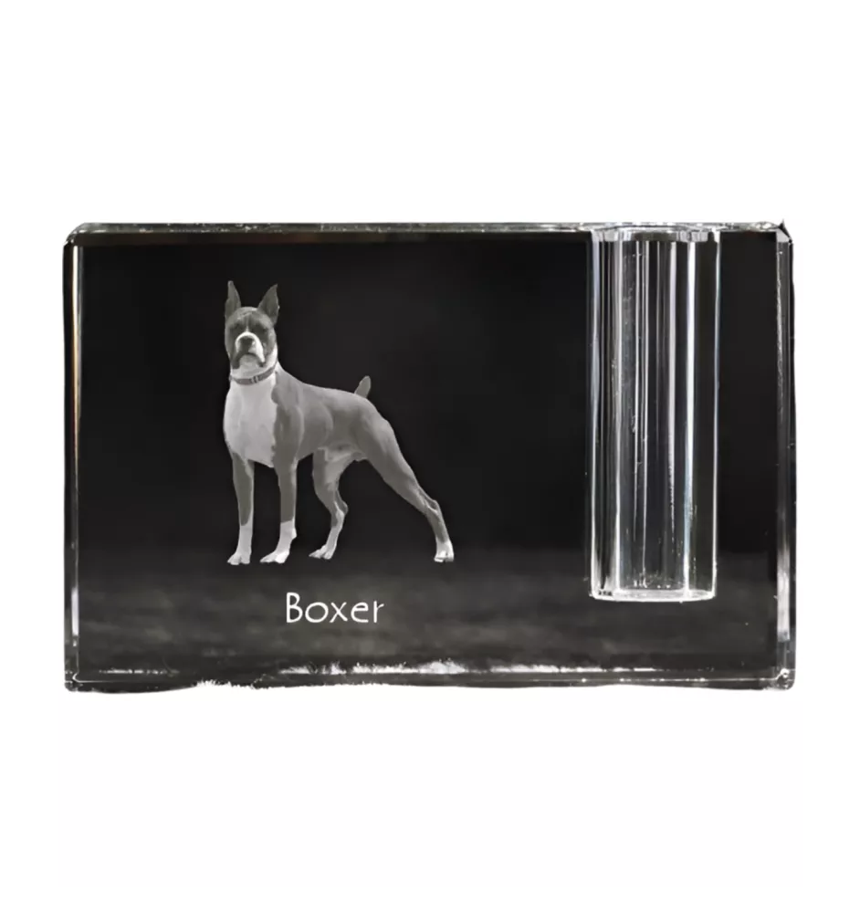 Boxer III - Porte-stylos, organiseur en cristal avec photo de chien, décoration de bureau unique par la marque Art-Dog