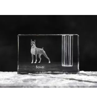 Boxer III - Porte-stylos, organiseur en cristal avec photo de chien, décoration de bureau unique par la marque Art-Dog