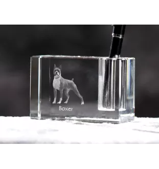Boxer, Deutscher Boxer III - Stifthalter, Kristallorganizer mit Hundefoto, einzigartige Schreibtischdekoration der Marke Art-Dog
