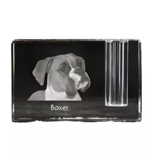 Boxer, Deutscher Boxer I - Stifthalter, Kristallorganizer mit Hundefoto, einzigartige Schreibtischdekoration der Marke Art-Dog