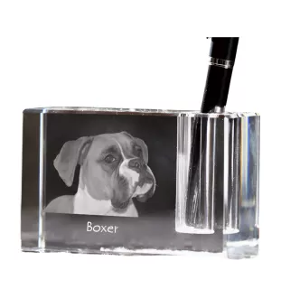 Boxer I - Porte-stylos, organiseur en cristal avec photo de chien, décoration de bureau unique par la marque Art-Dog