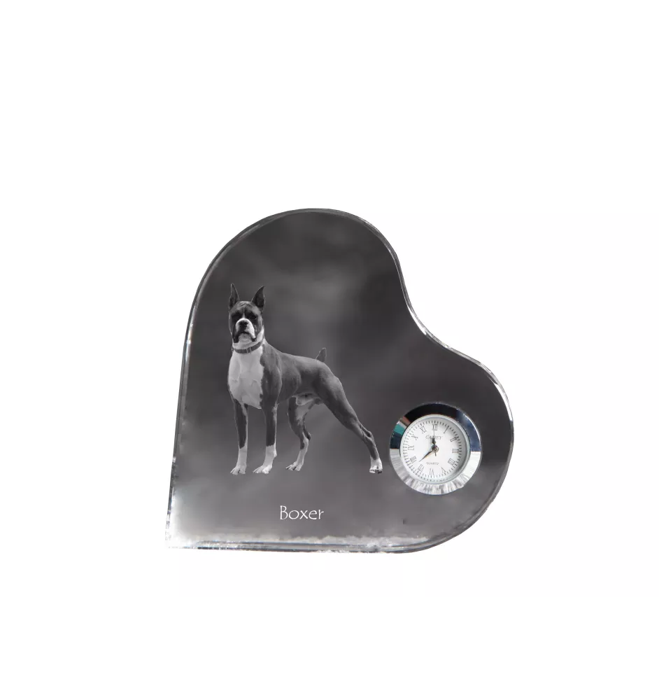 Boxer III - horloge en cristal avec une photo de chien, horloge de table en forme de cœur, horloge debout personnalisée de la marque Art-Dog