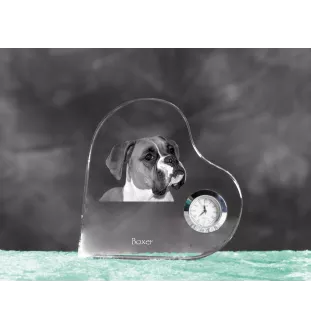 Boxer, Deutscher Boxer I - Kristalluhr mit einem Hundebild, Herzregal-Uhr, personalisierte Standuhr der Marke Art-Dog
