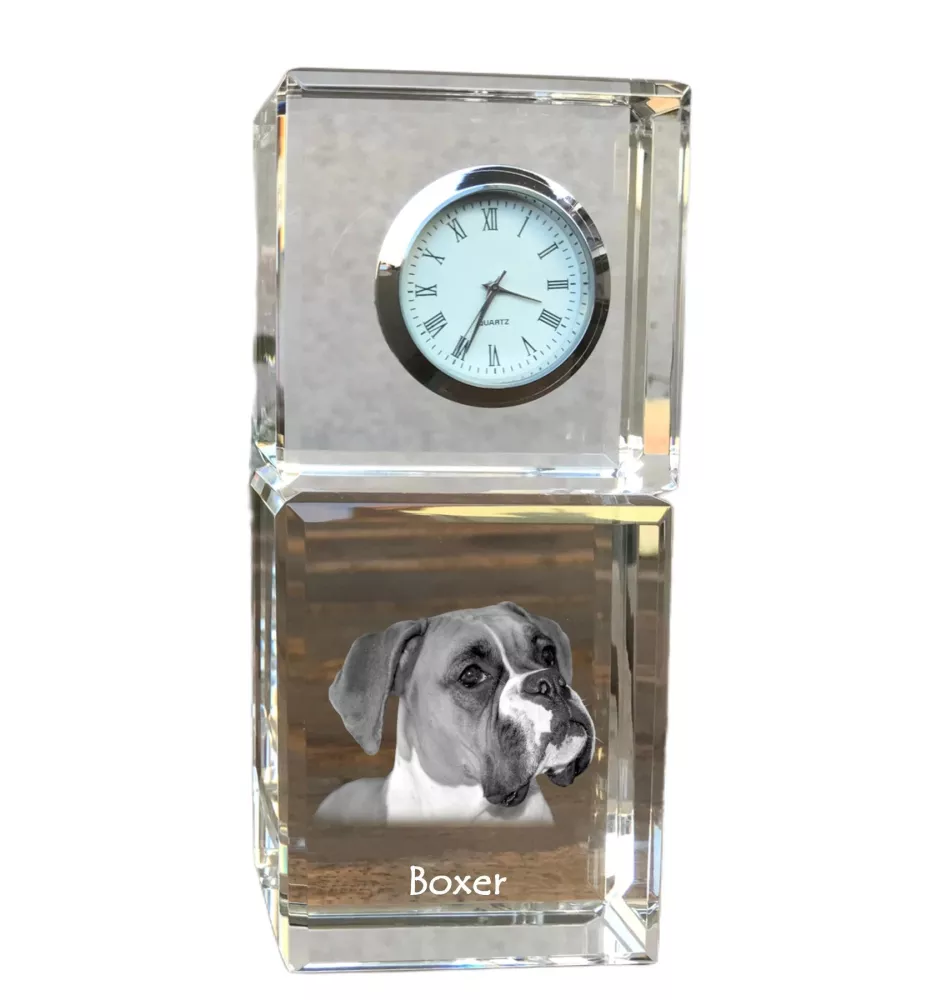 Boxer I - montre en cristal avec photo, photo de chien dans un cristal, horloge de bureau personnalisée de la marque Art-Dog
