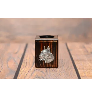 Boxer, German Boxer I - wooden candle holder with a dog, a unique souvenir after losing a dog, a handicraft from the Art-Dog brand