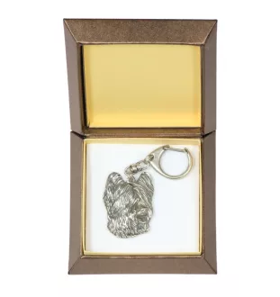 Berger de Brie, Briard - Porte-clés argenté avec un chien dans une boîte cadeau, décoration de sac à main, pendentif de sac à dos par la marque Art-Dog