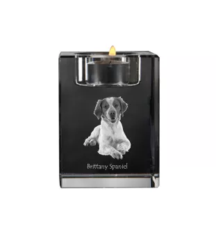 Bretonischer Spaniel, Bretonischer Vorstehhund, Brittany - Kerzenhalter mit Hundefoto, Teelichthalter aus Kristall, personalisiertes Geschenk der Marke Art-Dog