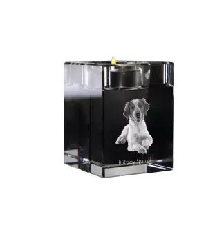 Bretonischer Spaniel, Bretonischer Vorstehhund, Brittany - Kerzenhalter mit Hundefoto, Teelichthalter aus Kristall, personalisiertes Geschenk der Marke Art-Dog