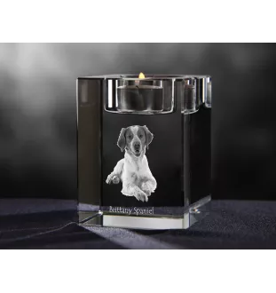 Brittany Spaniel, Brittany Wiegref - Candle holder with dog photo, crystal tealight holder, personalised gift by Art-Dog brand