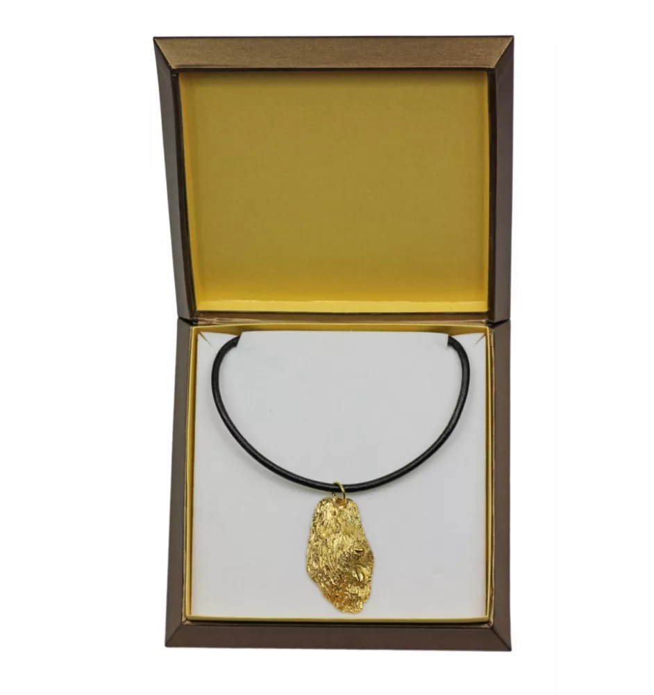 Owczarek francuski Briard naszyjnik pozłocony w pudełku Art-Dog