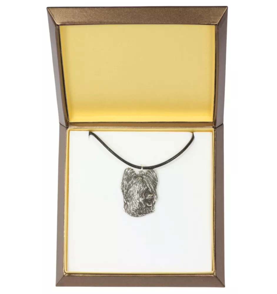 Briard, Berger de Brie - Dog necklace in gift box, silver-plated locket for dog fan, striking pendant by Art-Dog brand