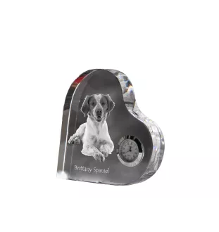 Brittany Spaniel, Brittany Wiegref - crystal clock with a dog picture, heart-shaped shelf clock, personalized standing clock by Art-Dog brand