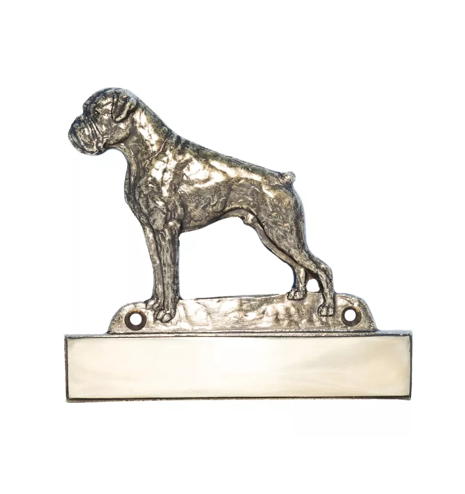 Boxer, German Boxer I - address plaque with a dog, brass nameplate, personalized door sign with the brand name Art-Dog
