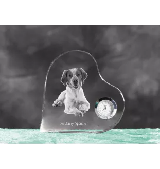 Brittany Spaniel, Brittany Wiegref - crystal clock with a dog picture, heart-shaped shelf clock, personalized standing clock by Art-Dog brand