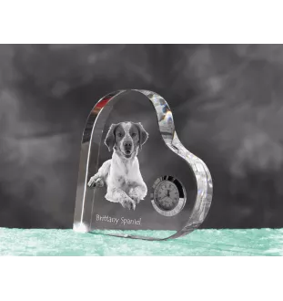 Brittany Spaniel, Brittany Wiegref - crystal clock with a dog picture, heart-shaped shelf clock, personalized standing clock by Art-Dog brand