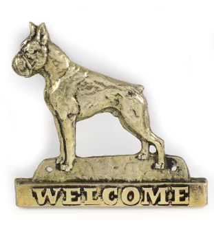 Boxer - une plaque de porte avec un chien, une plaque de bienvenue en laiton, une enseigne exceptionnelle avec l'inscription Welcome de la marque Art-Dog