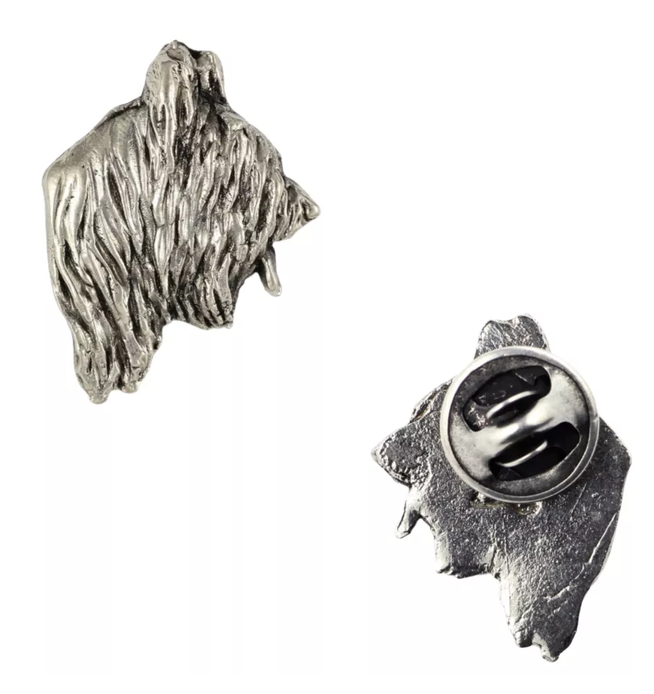 Briard, Berger de Brie  - Silver-plated dog brooch, elegant pin, jacket lapel decoration by Art-Dog brand