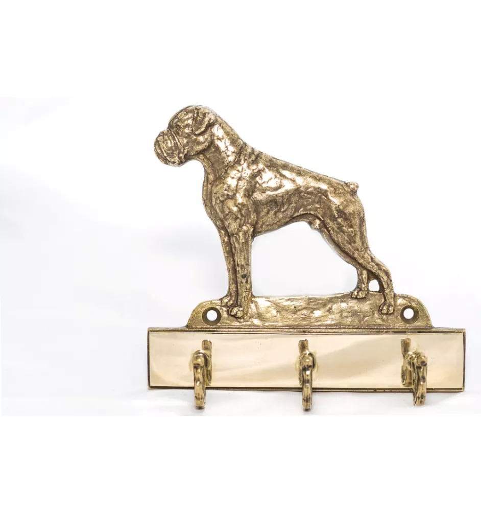 Boxer, German Boxer I - key holder with a dog, brass handle for dog accessories, an elegant decoration for the hallway from the Art-Dog brand.