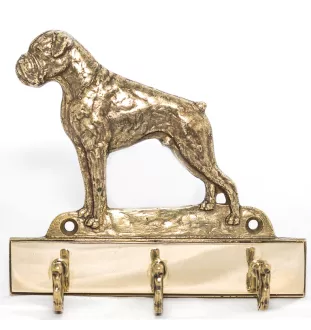 Boxer, German Boxer I - key holder with a dog, brass handle for dog accessories, an elegant decoration for the hallway from the Art-Dog brand.