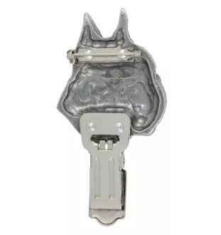Boxer, Deutscher Boxer - Brosche mit Clip, Startnummernhalter, versilberte Anstecknadel für Hundeausstellungen der Marke Art-Dog