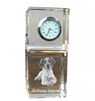 Epagneul Breton - montre en cristal avec photo, photo de chien dans un cristal, horloge de bureau personnalisée de la marque Art-Dog