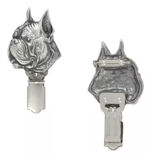 Boxer - broche avec pince, support pour numéro de départ, épingle argentée pour exposition de chiens de la marque Art-Dog