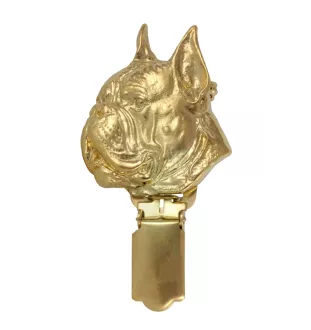 Boxer, Deutscher Boxer - Brosche mit Clip, vergoldeter Startnummernhalter, Geschenk für Hundeausstellung der Marke Art-Dog