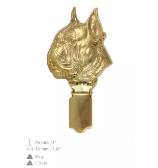 Boxer, German Boxer - brooch with a clip, gold-plated holder for a start number, a gift for a dog show by Art-Dog brand.