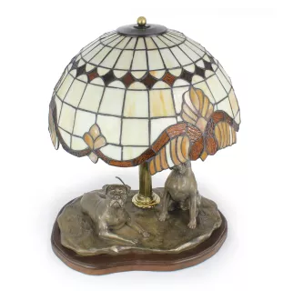 Boxer, Deutscher Boxer - Lampe mit einem Lampenschirm aus Tiffanyglas, Tischlampe mit einer Hunde-Statuette, Inneneinrichtung im Retro-Stil der Marke Art-Dog
